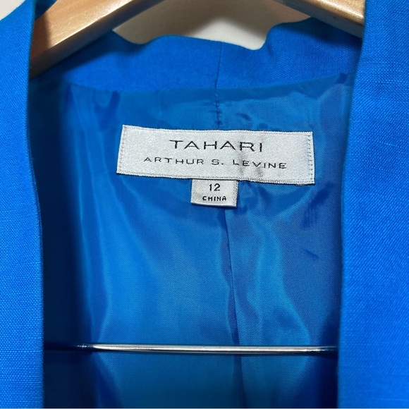 ✨ Tahari Arthur S. Levine Women's Size 12 Linen Clasp Close Blazer Blue Office - Picture 4 of 9